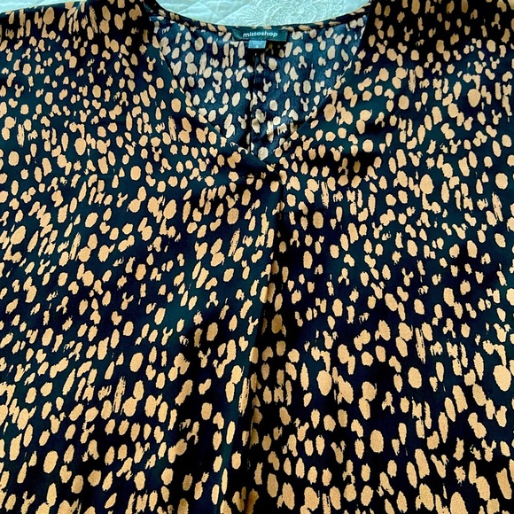 Mittoshop Popover Blouse V Neck Elbow Sleeve Oversized Black and Brown Size S - Picture 9 of 9
